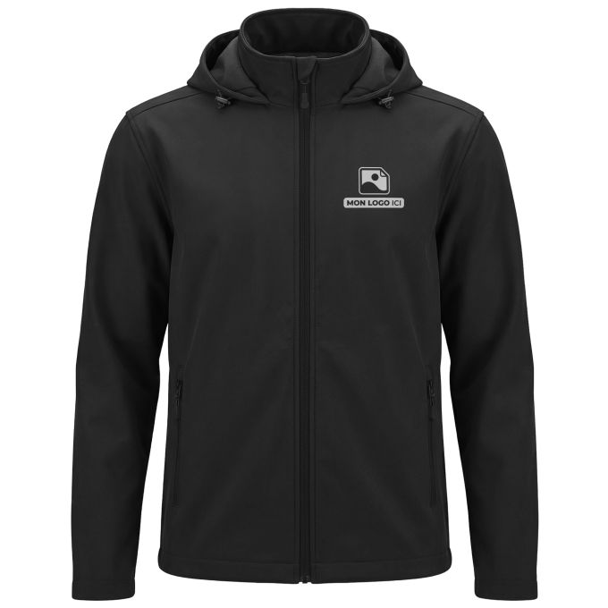 Veste Softshell avec Capuche de qualité supérieure - Marquez votre Veste Softshell avec Capuche avec votre Logo d'Entreprise (matériau de personnalisation haut de gamme, imprimé en France)